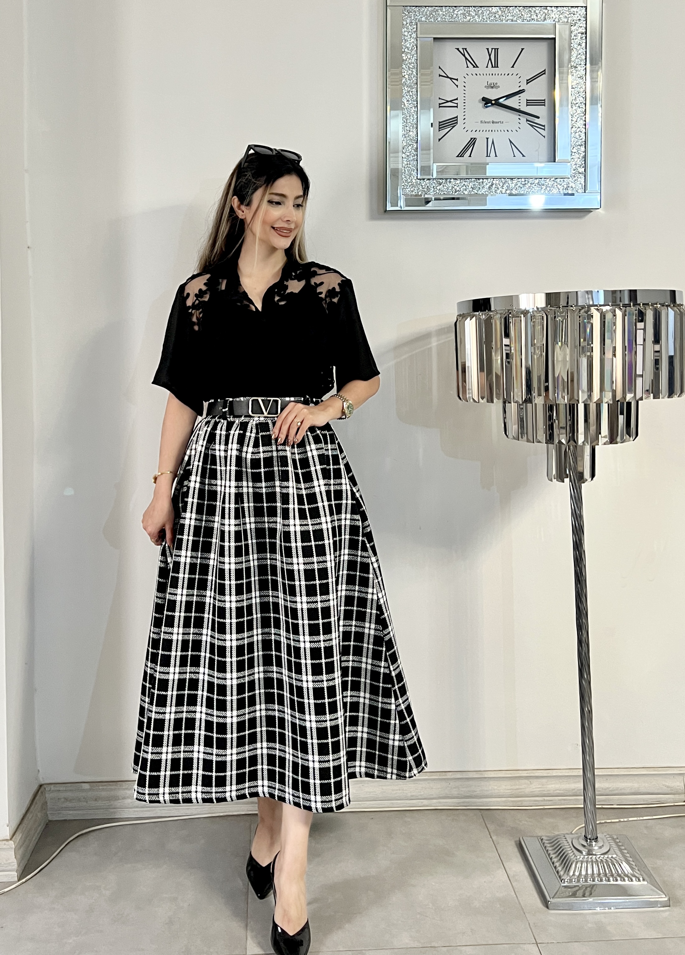 دامن چیندار جنس موهر پاییزه
